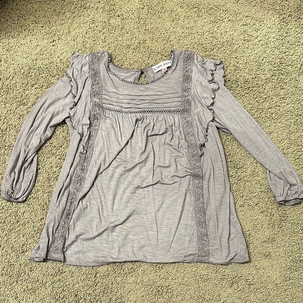 Knox Rose Heather Lavender Ruffle-Trim Long Sleeve Top